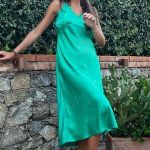 Green Satin Maxi Dress